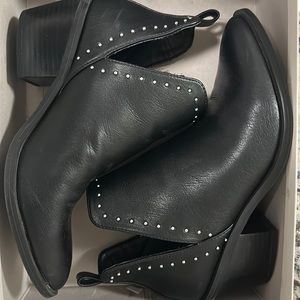 Black leather studded boots